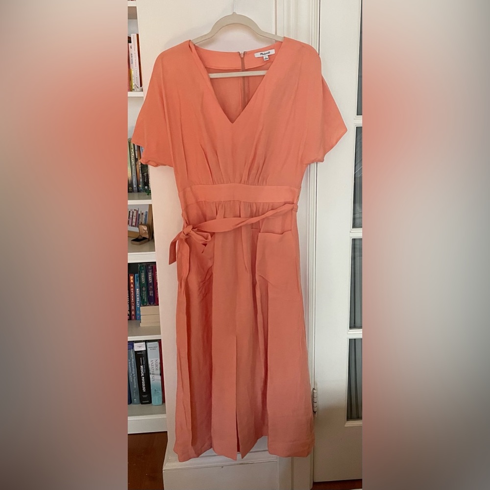 Linen blend madewell dress. Coral, new with tags